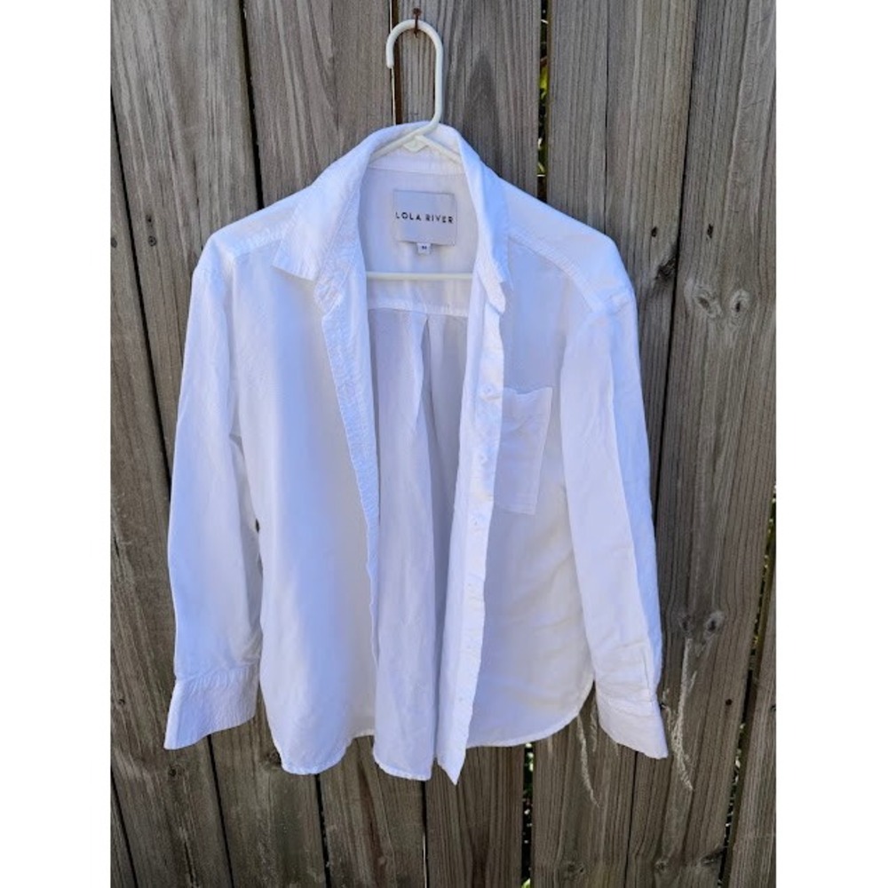 Minimalist Coastal Lola River Tencel Button Down Shirt M White Classic Basic